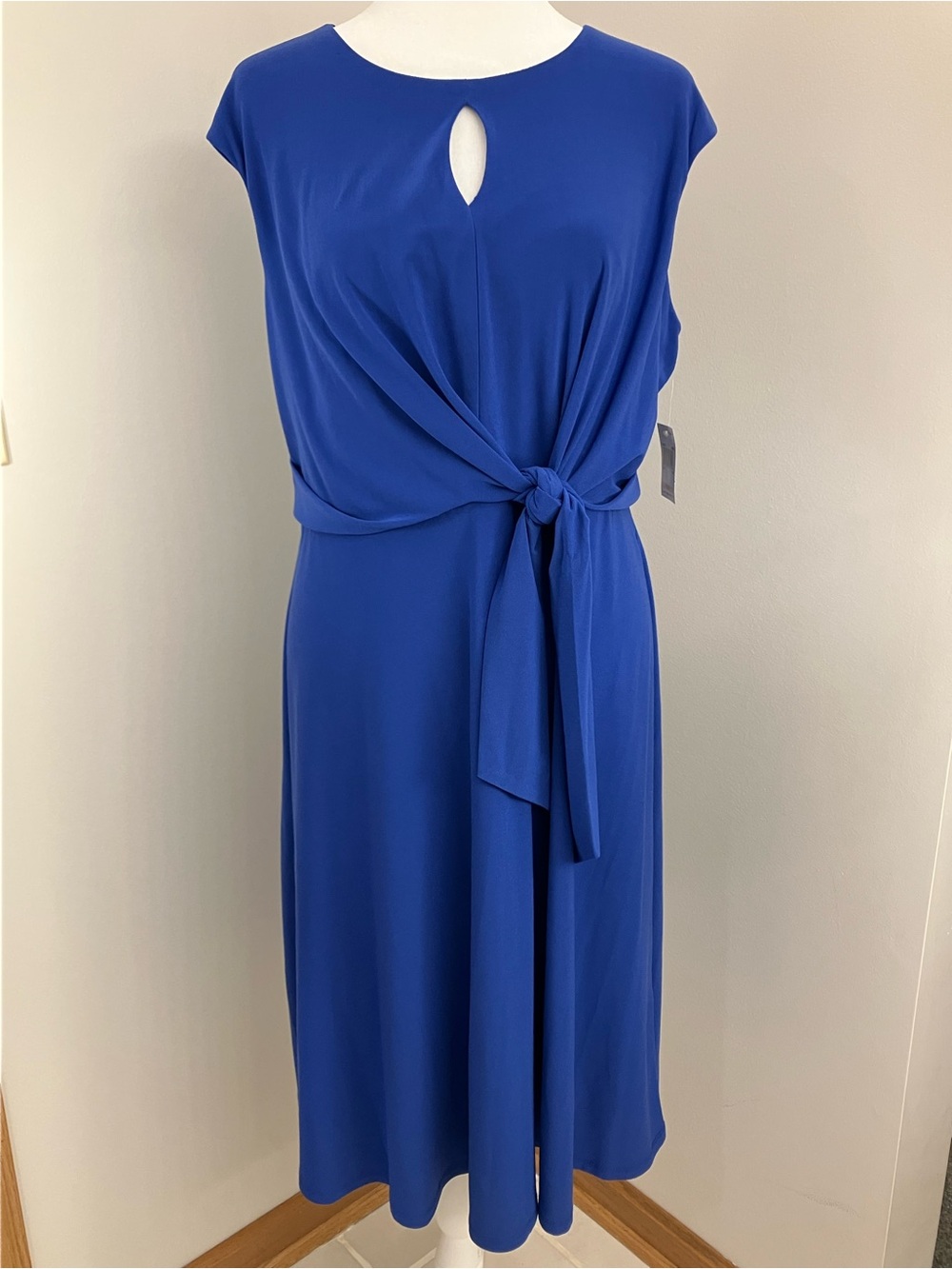 London Times Cobalt Blue Tie-Waist Midi Dress